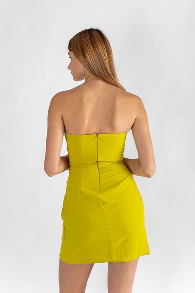 Bak Moda Strapless Oil Green Mini Dress with Corset Detail