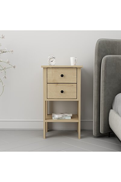 Home Luvia Mobilya Çift Çekmeceli Meşe Komodin