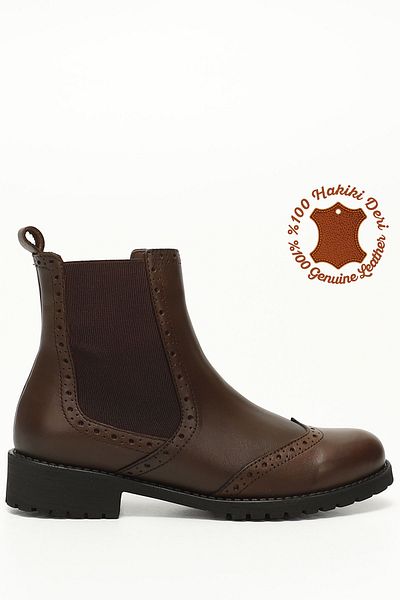 GÖNDERİ(R) Women/Girls Brown Antique Rubber Sole Genuine Leather Chelsea Boots