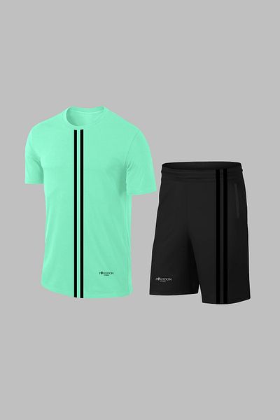 POSEIDON STORM Ανδρικό Water Green Dri-fit ύφασμα μονόχρωμο κοντομάνικο άνετο μπλουζάκι σορτς κάτω επάνω διπλό σετ (S-3XL)