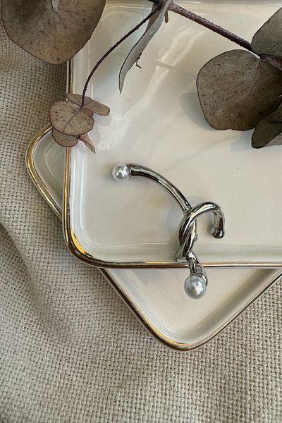 My Joyas Design Silver Pearl Design Cartilage Earrings
