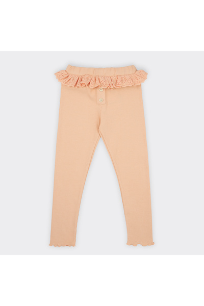 Panço Kız Çocuk Dantel Detaylı Somon Tayt