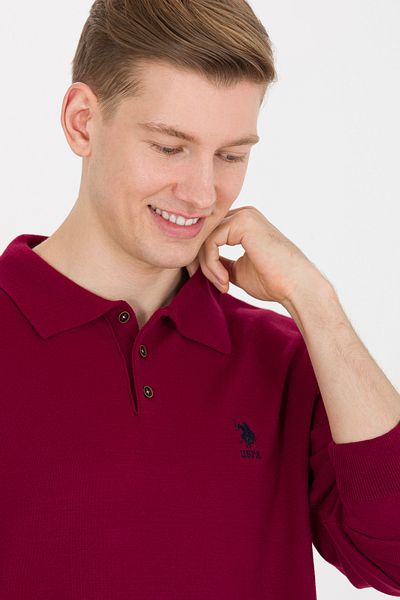 U.S. Polo Assn. Ανδρικό πλεκτό πουλόβερ με λαιμόκοψη μπορντό - 50257694 -vr014