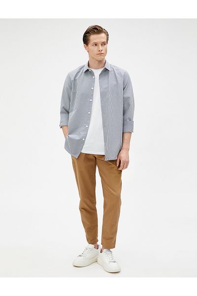 Koton Sportovní košile Slim Fit Classic s límečkem s dlouhým rukávem, nežehlivá