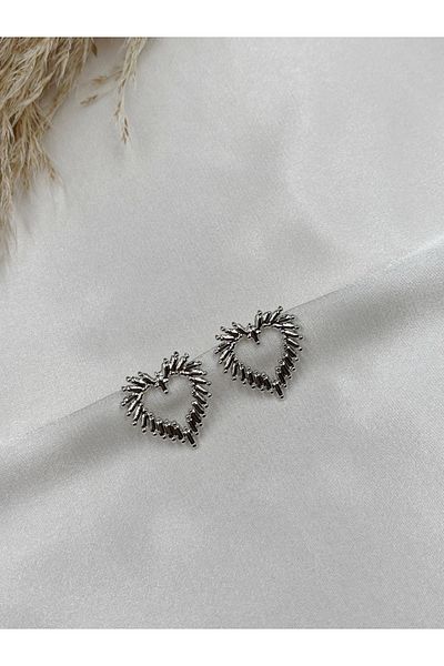 Eylülün Takısı Women's Silver Color Design Heart Earrings