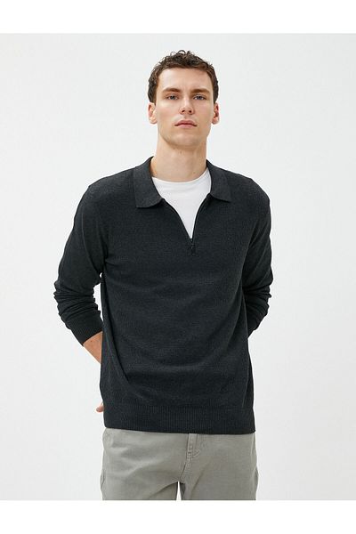 Koton Polo Neck Sweater Zipper Slim Fit Long Sleeve