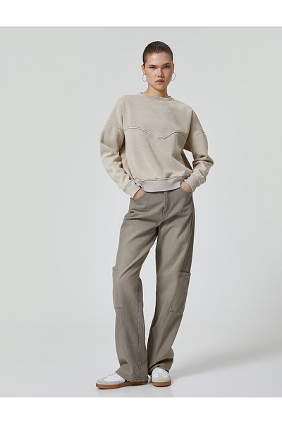 Koton Sweatshirt Long Sleeve Crew Neck Ribbed Detailed Comfortable Fit