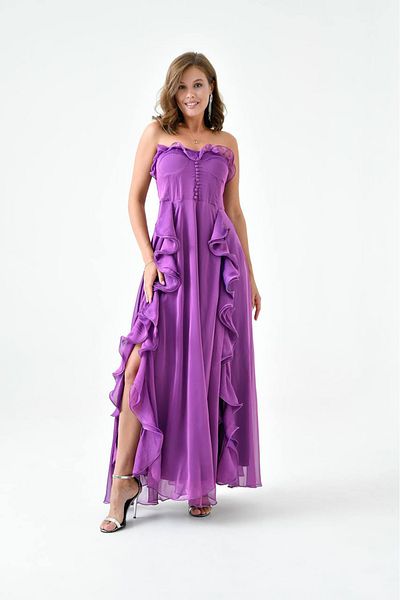 Neşeli Butik Women's Button and Slit Detailed Janjan Chiffon Evening Dress Nbs016