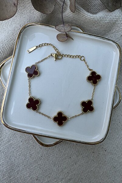 My Joyas Design Çelik Bordo Yonca Bileklik 17+6cm