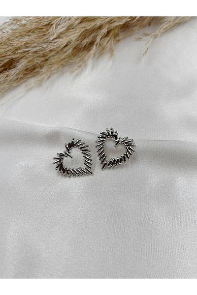 Eylülün Takısı Women's Silver Color Design Heart Earrings