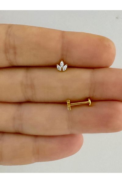 Arescollection 1 Pcs G23 Titanium - Zircon Stone Tragus Helix Conch Kikirdak Lobe Fitting Piercing