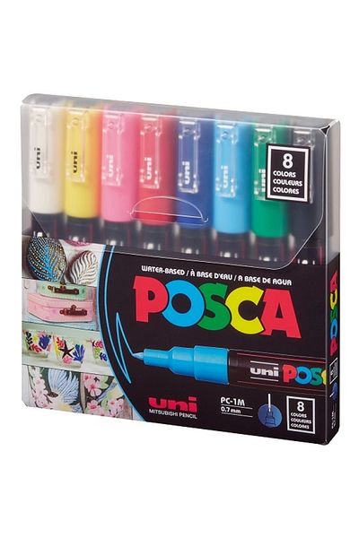 UNİ-BALL Uni Posca 0.7mm Primary Color Water-Based Marker - Set of 8