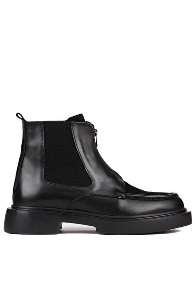 Shoetyle - Siyah Deri, Süet Fermuarlı Erkek Bot 250-085