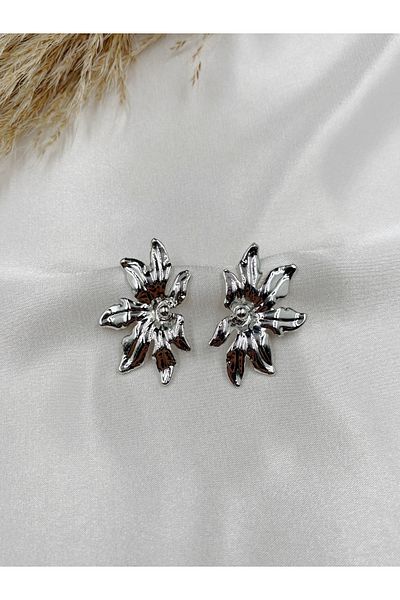 Eylülün Takısı Women's Silver Color Flower Earrings