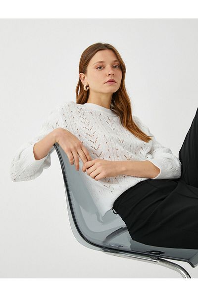 Koton Gestrickter Pullover mit Rundhalsausschnitt und langen Ärmeln