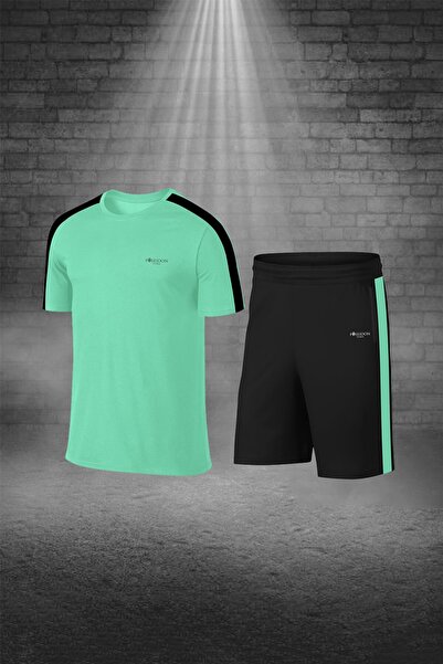 POSEIDON STORM Erkek Su Yeşili Dri-Fit Düz Kısa Kol Tişört Şort Alt Üst İkili...