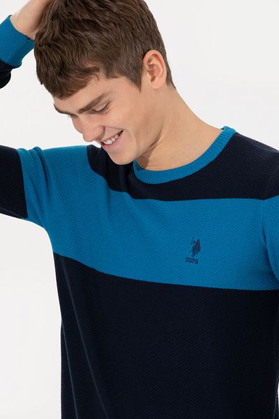 U.S. Polo Assn. Мъжки тъмносин трикотажен пуловер - с кръгло деколте 50258073-vr033