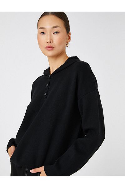 Koton Tricotaj oversize Pulover cu glugă guler cu nasturi