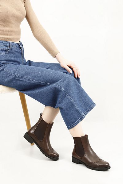 GÖNDERİ(R) Women/Girls Brown Antique Rubber Sole Genuine Leather Chelsea Boots