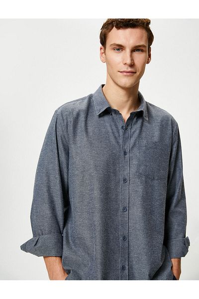 Koton Long Sleeve Shirt with Woven Pocket Detail and Classic Collar Buttons