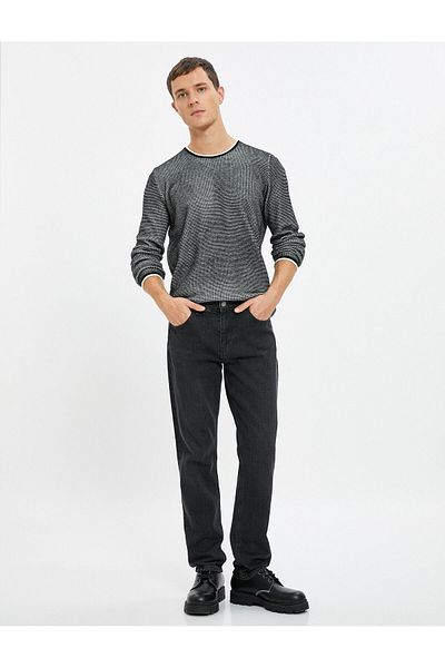 Koton Knitwear Sweater Crew Neck Textured Slim Fit Long Sleeve
