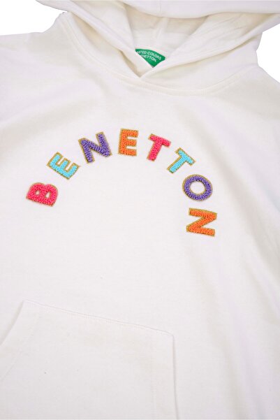 United Colors of Benetton Φούτερ για κορίτσια με κεντημένη κουκούλα με στάμπα και τσέπη καγκουρό, μείγμα χρωμάτων