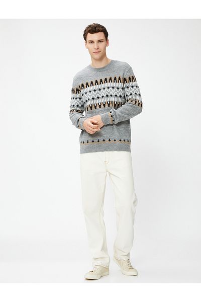 Koton Ethnic Patterned Knitwear Sweater Crew Neck Long Sleeve