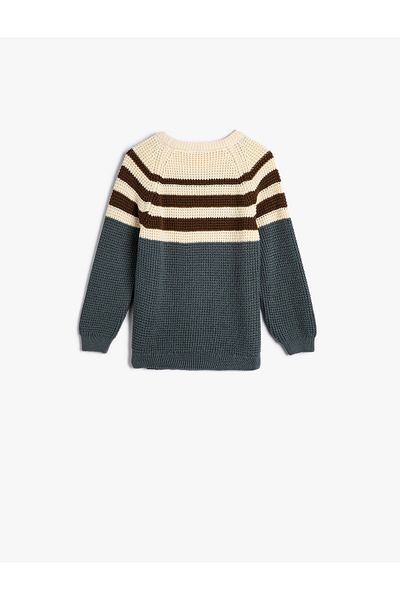 Koton Sweater Long Sleeve Round Neck Embroidery Detailed Tools Themed