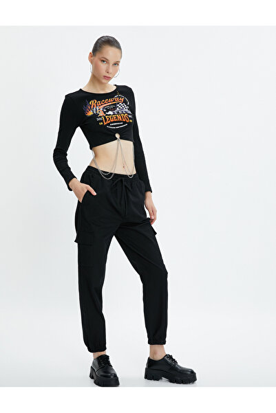 Koton Pantaloni Cargo Gabardină Buzunar Cu Legare în Talie Bumbac