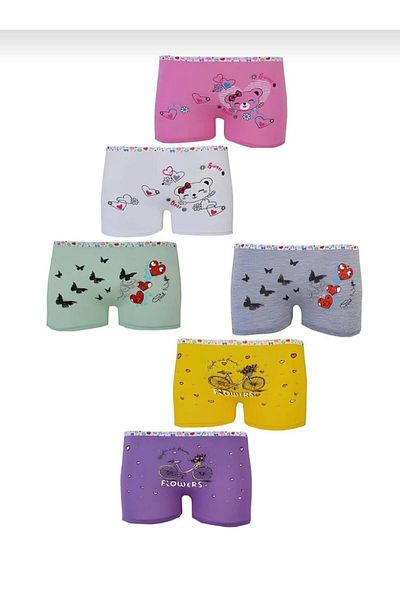 Tutku 0181 Girl's Patterned Boxers 6 Pieces