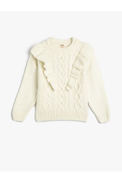Koton Pullover mit gekräuseltem, langärmligem Haargeflecht, detailliert, weich strukturiert