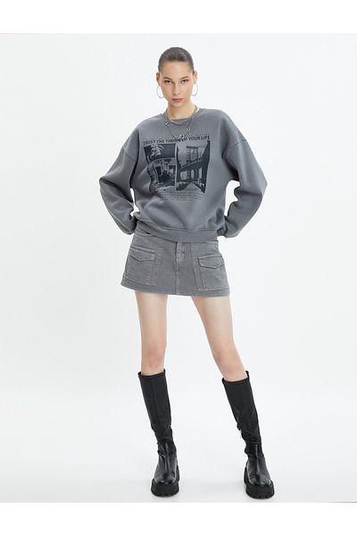 Koton Printed Sweatshirt Raised Long Sleeve Crew Neck