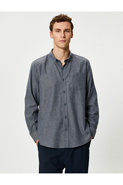 Koton Μακρυμάνικο πουκάμισο με υφασμένη λεπτομέρεια τσέπης και κλασικά κουμπιά γιακά
