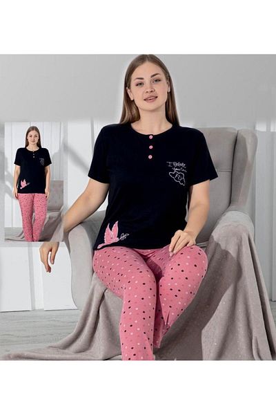 şıklık durağı Cotton Combed Cotton Short-Sleeved Plus Size Women's Pajamas