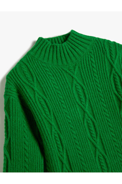 Koton Pulover tricotat pe jumătate cu gât țesut cu mânecă lungă