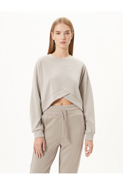 Koton Asymmetric Cut Crop Oversize Φούτερ Yoga Μακρυμάνικο Crew Neck Modal Fabric