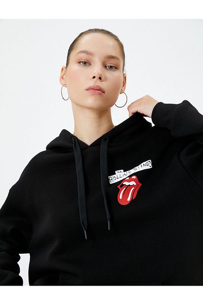 Koton The Rolling Stones Голям суичър с качулка, лицензиран гръб с щампована панделка, джоб с кенгуру