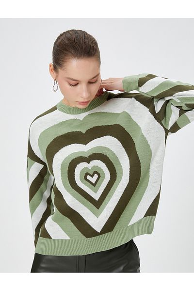 Koton Knitwear Sweater Heart Multicolored Long Sleeve Crew Neck