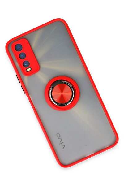 cepmoda Vivo “Y20” Case - Frosted Transparent with Stand Ring, Colored Sides Ringcover - Red