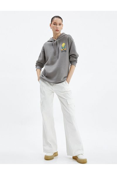 Koton Tweety Hooded Sweatshirt Printed on the Back Licensed Raised Comfortable Cut