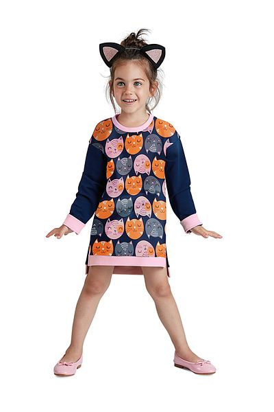 MSHB&G Marineblaues langärmliges Katzenkleid für Mädchen