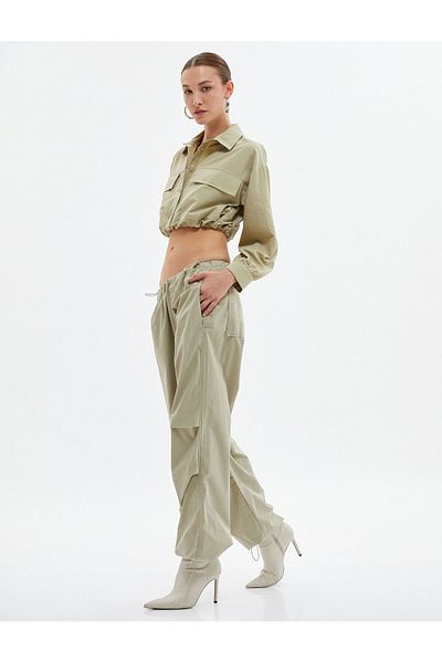 Koton Crop Parachute Shirt Elastic Waist Pocket Buttoned