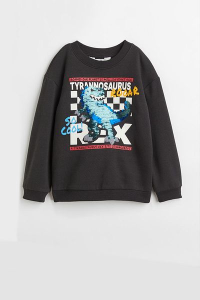 Monila Boy's Sequin Embroidered Dinosaur Patterned Raised Sweatshirt