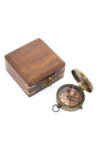 HİMARRY Sable Party Party Accessory & Costume Brass Compass with Wooden Box