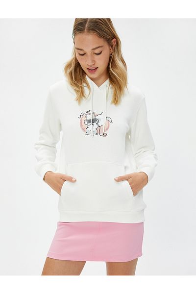 Koton Hooded Sweatshirt Cat Printed Kangaroo Pocket Long Sleeve