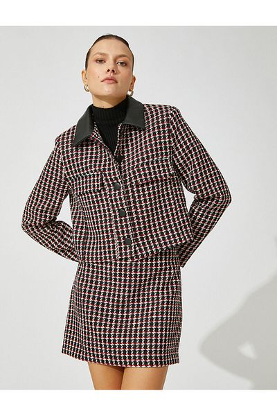 Koton Jachetă scurtă din tweed cu detalii din piele artificială