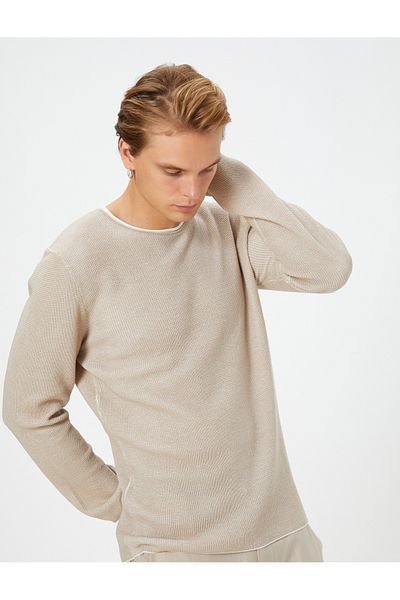Koton Strickpullover mit Rundhalsausschnitt, strukturiert, schmale Passform, lange Ärmel
