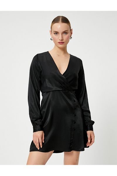 Koton Satin-Minikleid mit Wickelknopfdetail