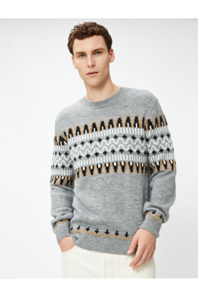 Koton Πλεκτό πουλόβερ με έθνικ σχέδιο με λαιμόκοψη μακρυμάνικο