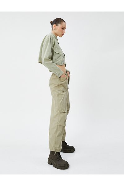Koton Cotton Parachute Pants with Pockets and Elastic Waist and Leg Detail